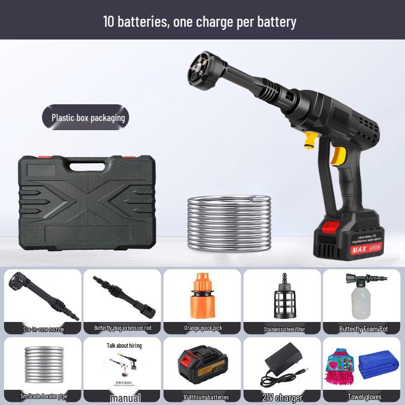 Tragbarer Hochdruck-Akku-Autowascher - Wiederaufladbare Lithiumbatteriebetriebene Wasserpistole zur Autoreinigung