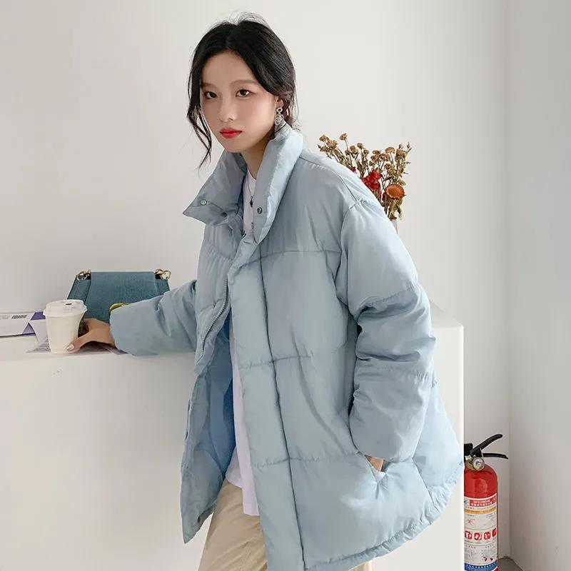 

WTEMPO Женские уличные пальто с воротником-стойкой, однотонные толстые теплые пуховые пальто, осенне-зимние ветрозащитные, непромокаемые куртки большого размера с хлопковой подкладкой XL небесно-голубой