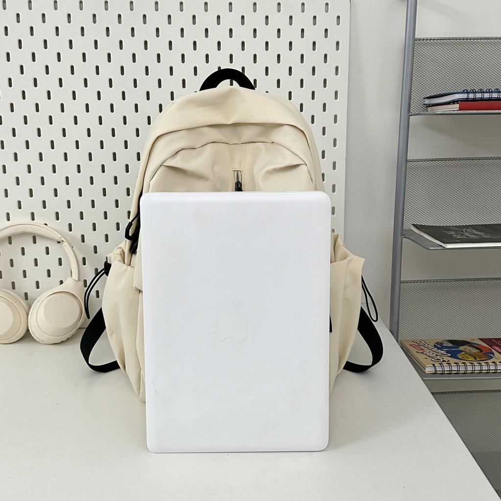 Vintage Solid Color Schoolbag  New Water-Resistant Large Capacity Student Backpack for High School