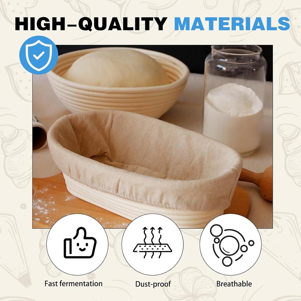 4 Pack Bread Proofing Basket Liner, 2 Pack 10 Inch Round Banneton Basket Cloth Cover & 2 Jar Covers, Natural Cotton Sourdough Proofing Liners for