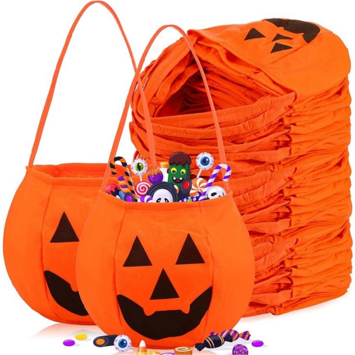 

3pcs Halloween Pumpkin Candy Bags Non Woven Buckets Trick or Treat Holder Handbag Basket Party Favor Holders for Kids 1PC
