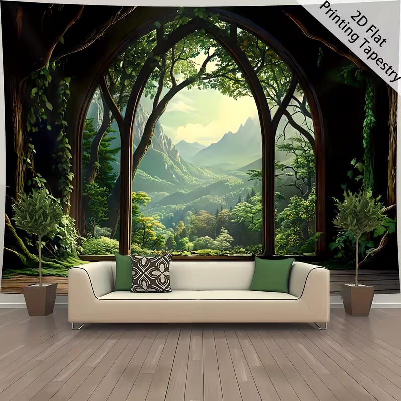 2D Enchanted Forest View Backdrop Arched Window Party Decoration Background