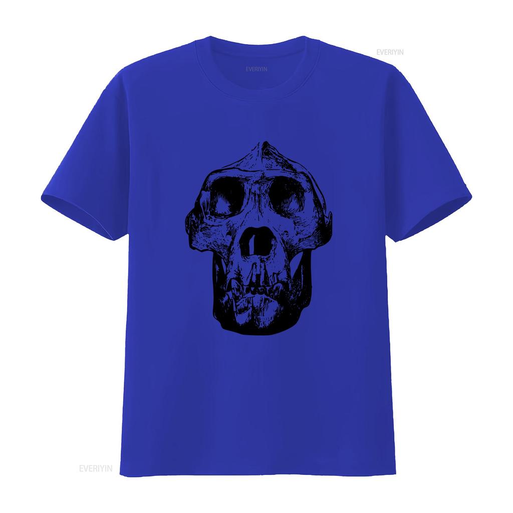 Neanderthal Prehistoric Skull Ancient Unisexs Cotton T Shirt Top Vintage Washed Slightly Graphic Streetwear Casual Homme