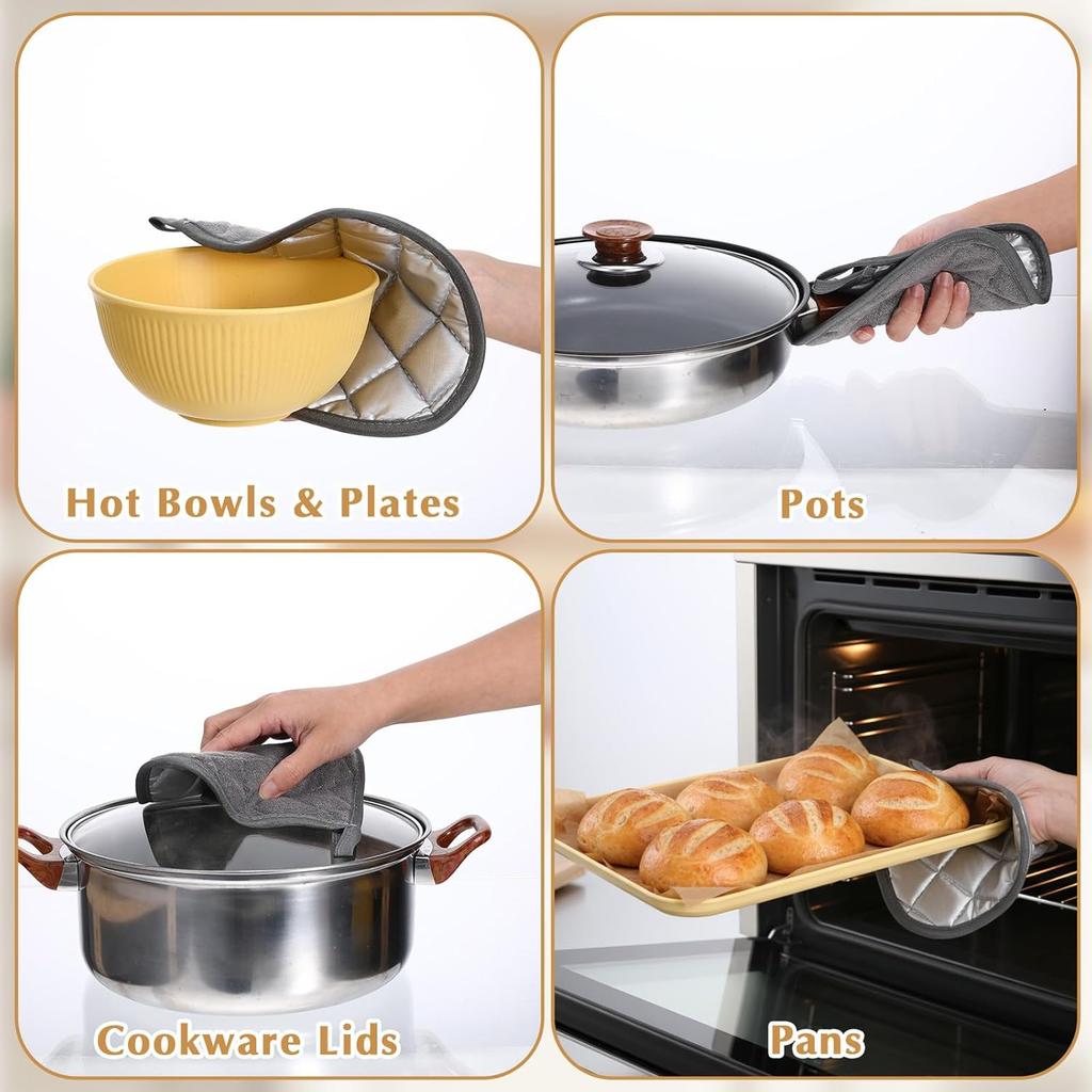 4 Pcs Kitchen Hot Pads Pot Holders Dining Essentials Decor Accessories Terry Cloth Potholders Sets with Hanging Loops for Oven Cooking Baking Pans