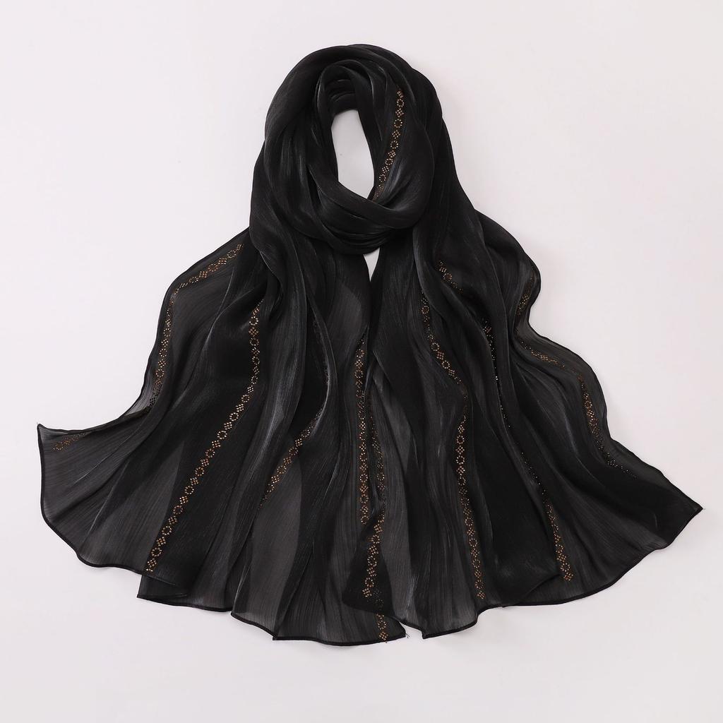 Shimmer Silk Hijab Scarf For Women Crinkle Hijabs  Diamond Luxury Medine Silk Veil Muslim Women Shiny Shawl Turban Bandana