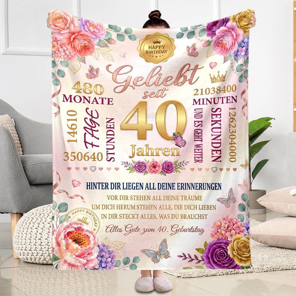 40th Birthday Celebration Flannel Blanket-Soft and Suitable for Sofas,Beds,Offices,Travel,All Seasons,Great Gift for Holidays and Birthdays.