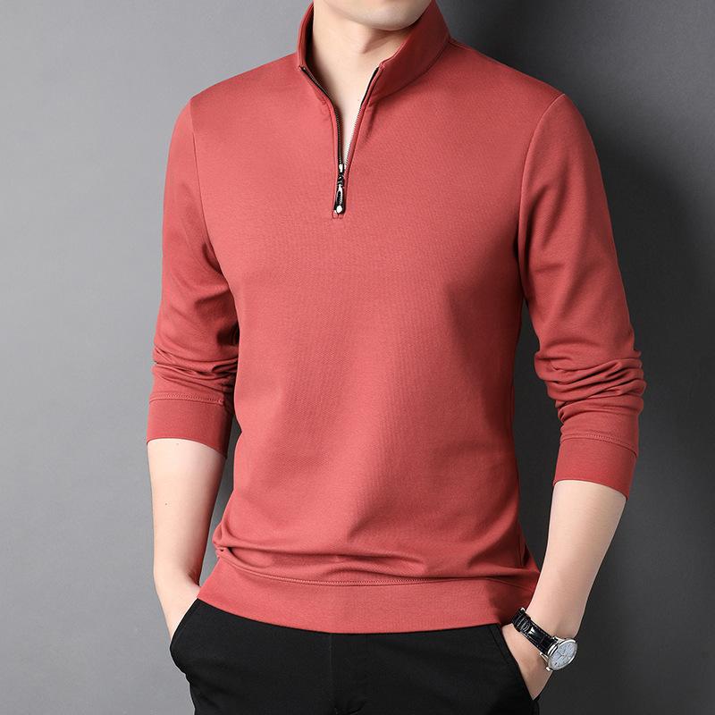 Men's Half Zipper Sweater Spring and Autumn Youth Solid Color Stand Collar Pullover Long Sleeve T-shirt Loose Casual Top