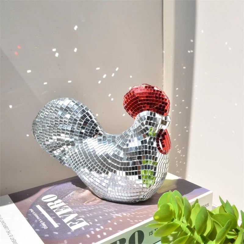 Disco Mirror Rooster And Chick Ornament Set Party Centerpiece Table Decor For Kids Birthday Gift Cute Festive Home Display