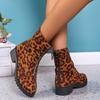 Leopard Print Women Ankle Boots Platform Suede Shoes  Trend Winter Snow Boots Chunky Heels Fur Warm Sneaker Zip Botas Mujer