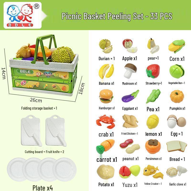 Kids Role-Play Kitchen Set: Peelable Fruit & Veggies with Cut-and-Play Features
