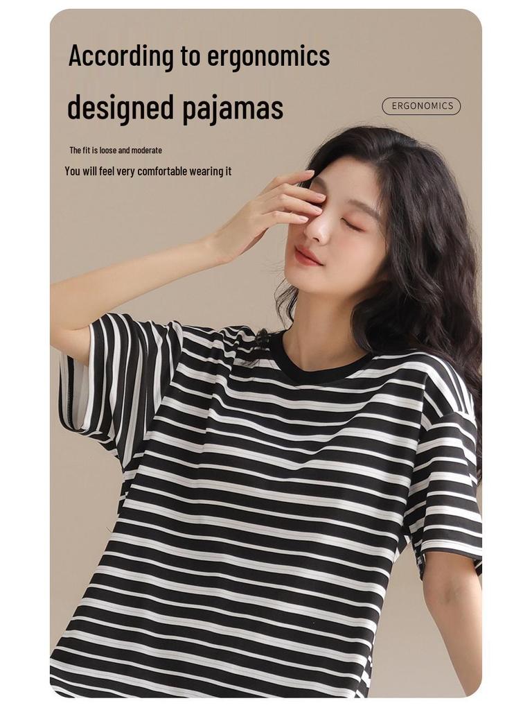 Women's Summer Cotton Round Neck Mid-Length Nightgown
