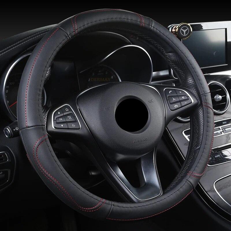 DERMAY Genuine Leather Steering Wheel Cover for Renault Ford Bmw Lada Opel VW Fiat Mazda Toyota Kia 37-38cm Car Steering Wheel