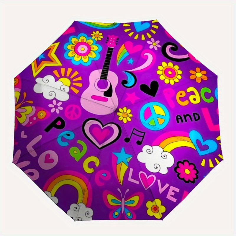 

1pc Hippie Decor Automatic Folding Umbrella - 8-Rib Iron Frame, Portable Sunshade with Plastic Handle yy250731278
