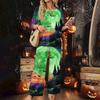 Women's Casual 2 Piece Outfit Set Printed 3/4 Sleeve Button Down Top Wide Leg Pants Wear