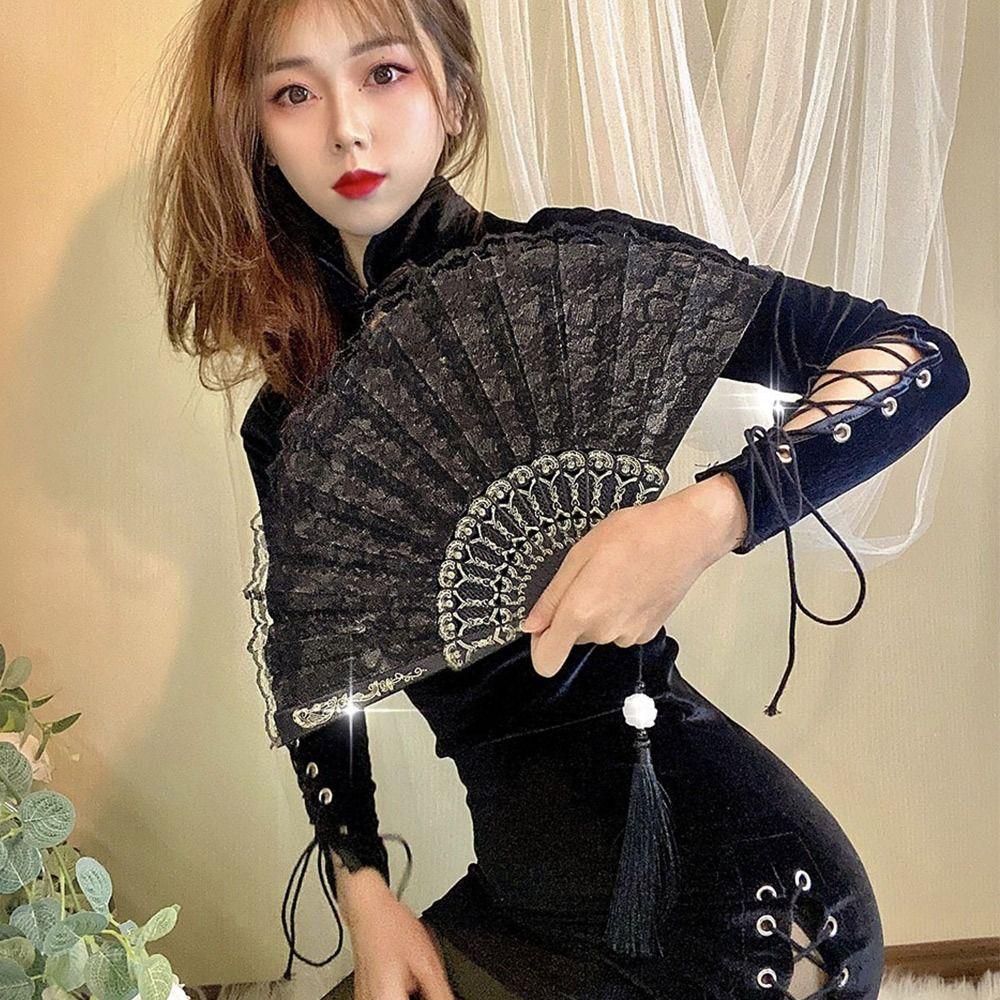 Lace Design Folding Fan Floral Pattern Handheld Fan Vintage Lace Hand Fan Party