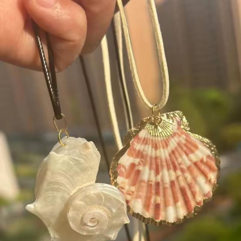 1 Piece 120Cm Leather Rope Strap Necklace Bohemian Style Natural Shell Conch Pendant For Women Beach Vacation Party Jewelry