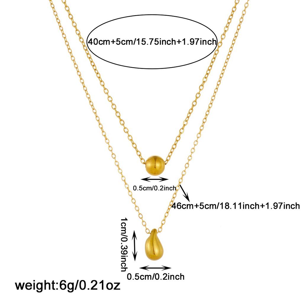 Beads Geometric Water Droplet Double-Layer Pendant Necklace Lady 316L Stainless Steel Classic Trend Waterproof Jewelry