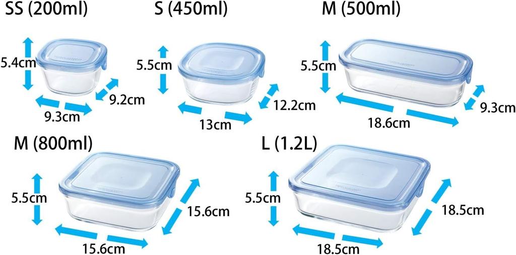 glass storage aqua set of 1 pack KBC3240BLN Heat-resistant container, blue, square, S, 450ml, 4, rice, serving, & range, [product]
