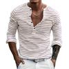 Herren gestreiftes Henley-Shirt Langarm Freizeit Knopfleiste V-Ausschnitt T-Shirt