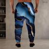Men S Plus Size Blue Gold Marble Printed Drawstring Jogger Pants Side Pockets Cuffed Ankle