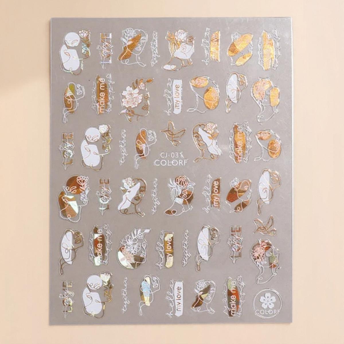 

3D Nail Stickers Gradient Flower Leaves Sliders Gold White Bronzing Adhesive Nail Art Design Decals