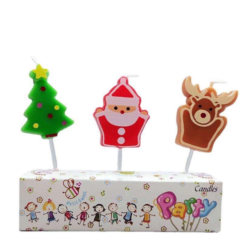 Christmas Cute Cartoon Santa Claus Elk Christmas Tree Candle Cake Children Party Decoration Candle