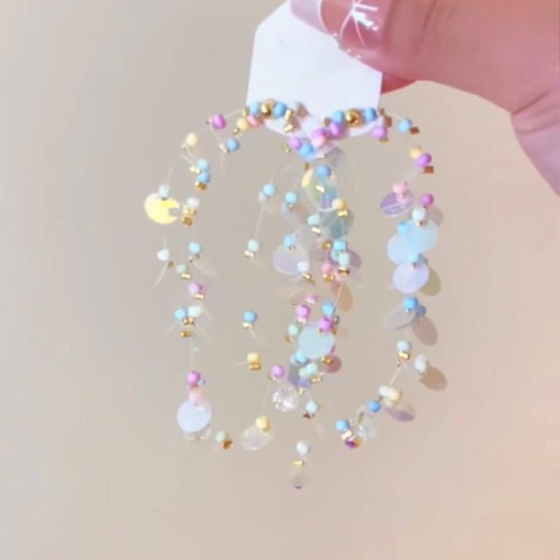 

Sequined glass beads, rice beads, fringed earrings, dopamine small fresh stud earrings, fashionable and sweet girl earrings, women