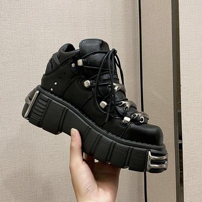 Punk Style Women Platform Sneakers Fashion Lace Up Platform Shoes Woman Creeper Female Casual Flats Metal Decoration