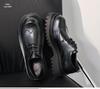 Men's Black Leather Derby Shoes with Thick Sole for Height Increase - British-Style Formal Brogue Round Toe for Weddings and Business.