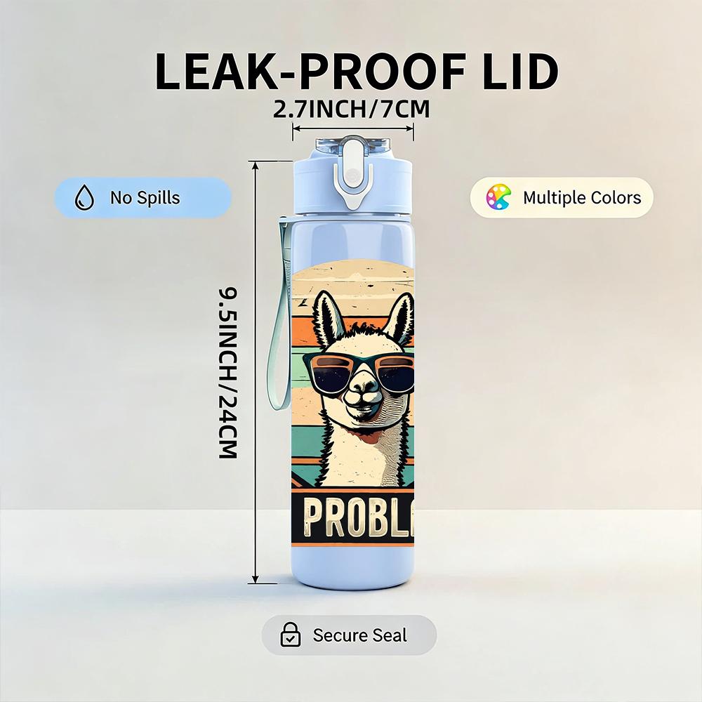1PC No Prob Llama Vintage Layout 750ml Color Plastic Water Bottle Leakproof Flip Straw Lid For Sports Office Home Use