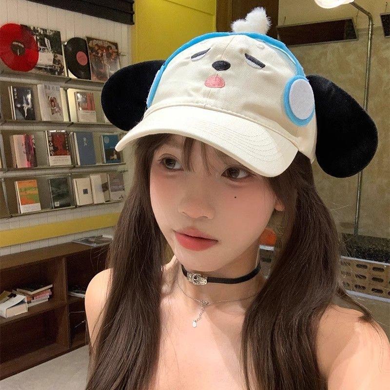 1Pcs Cute Embroidered Dog Baseball Cap Breathable Korean Style Cartoon Sun Hat Sunscreen Y2k Peaked Cap Mountaineering Hat