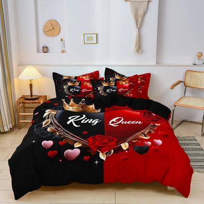 3pieces Valentine'S Day Bedding Set Heart-Shaped Love Couple Rose Duvet Cover Set High-Definition Valentine'S Day Gift King Size