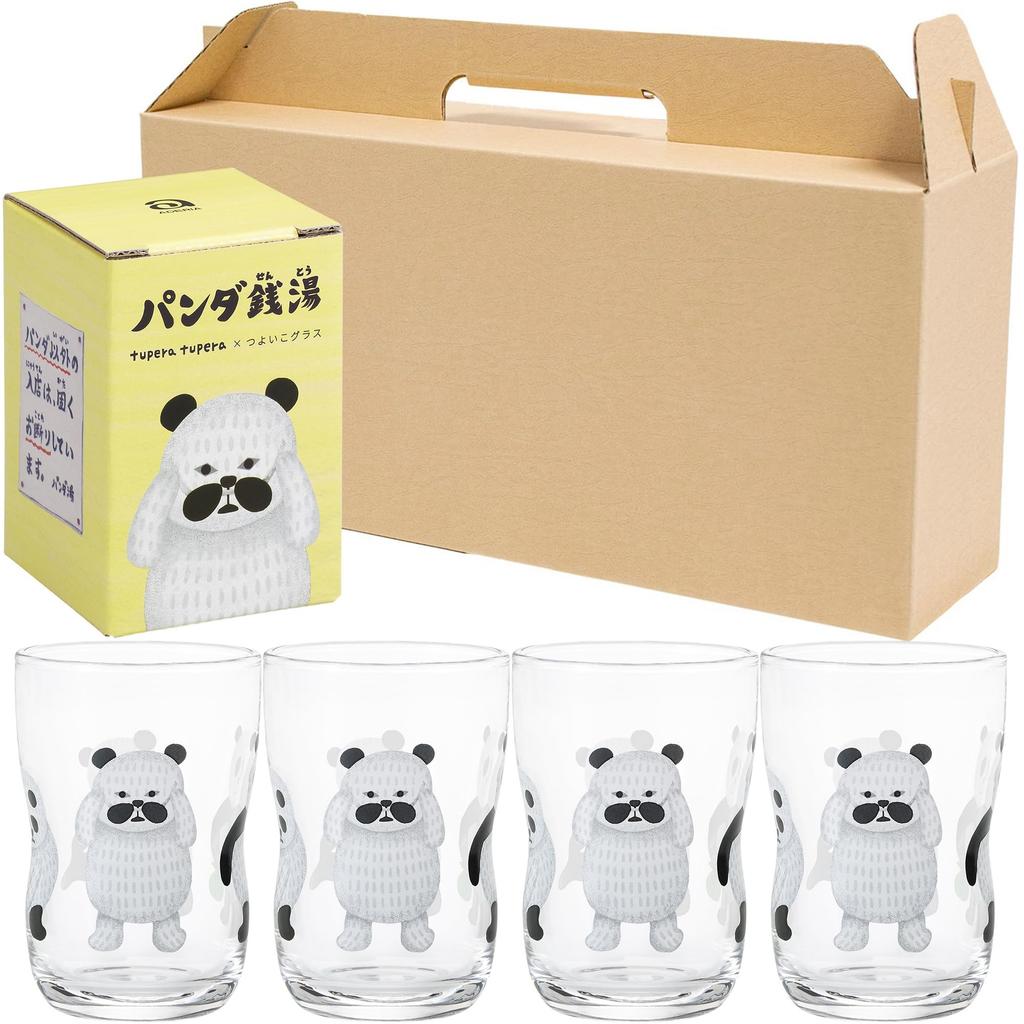 Strong Child Glass M Panda Sento Daddy Set of 4 In Kraft Box Made In Japan Durable Tupera Tupera Tableware Reinforced Glass Birthday Gift Present Easy