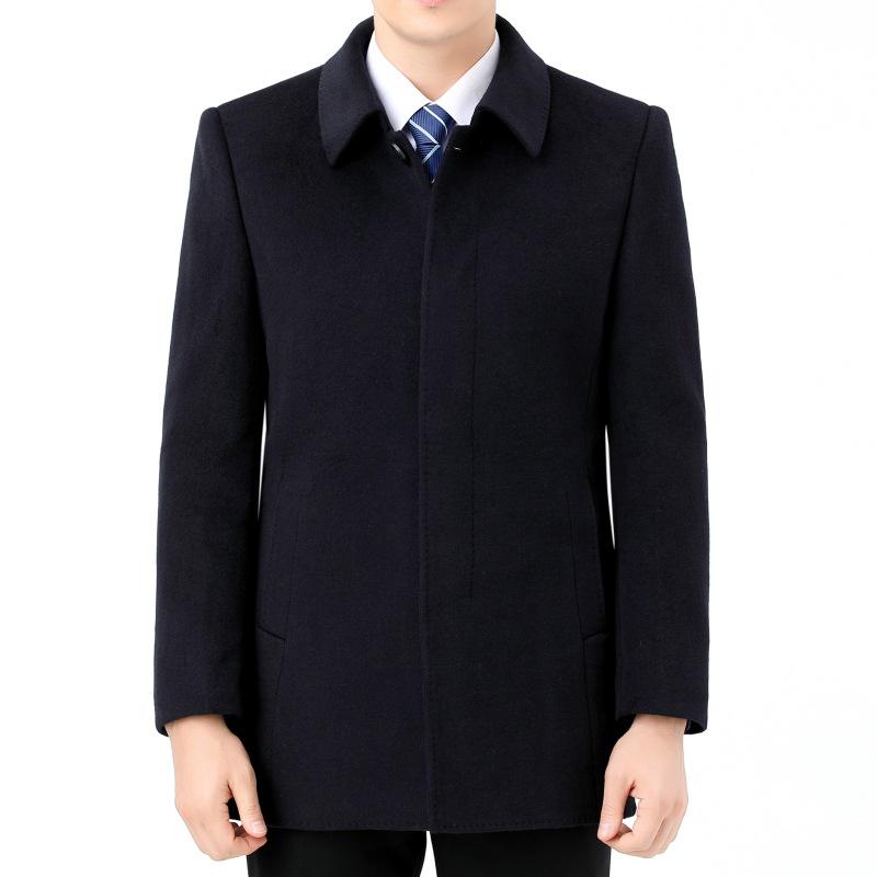 Men's Double-Sided Cashmere Winter Mid-Length Business Coat with Down Liner