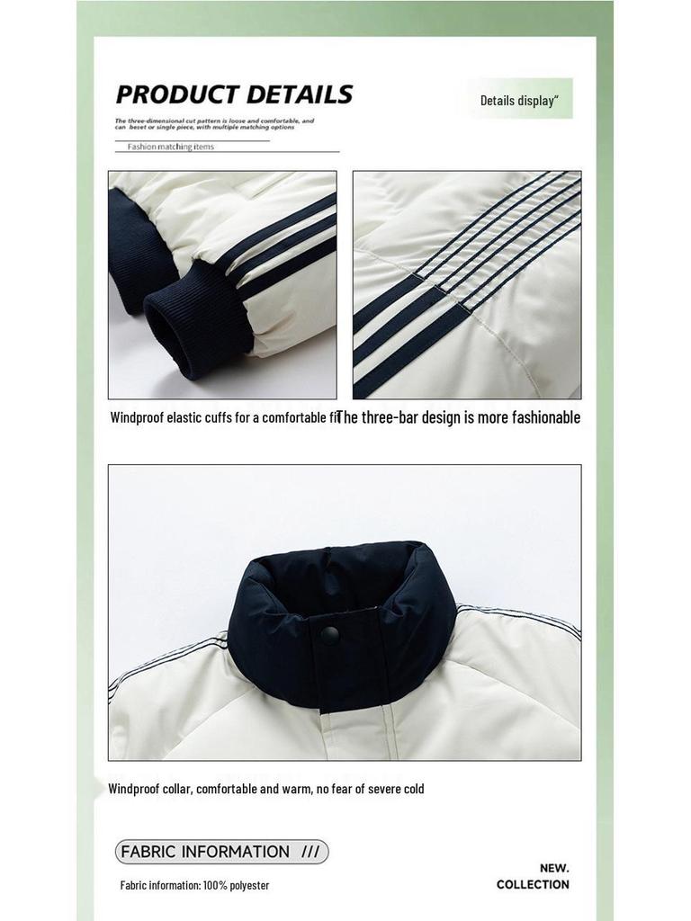 Men's Winter Color Block Stand Collar Jacket: Thick, Warm, Trendy, Versatile, and Casual Striped Outerwear for Couples