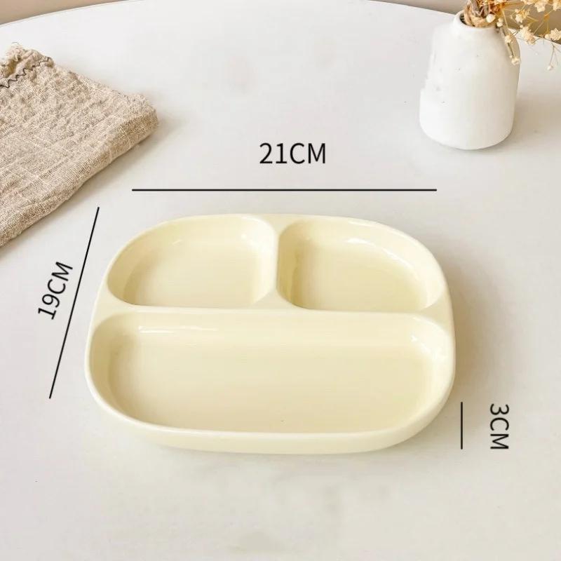 Keramické talíře se 3 mřížkami, jednobarevné servírovací talíře, salátové nádobí, jídelní přihrádka, kuchyňské ekologické nádobí