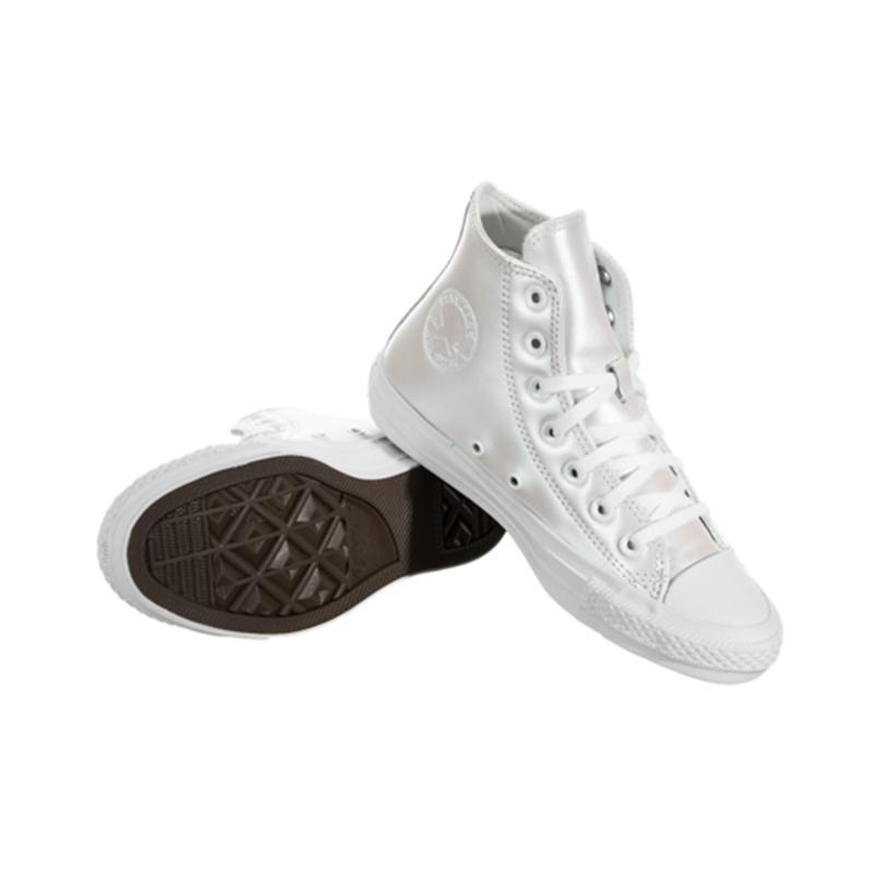 Converse Chuck Taylor All Star Iridescent Leather High-Top Skate Shoes Women Sneakers Silver 566094C