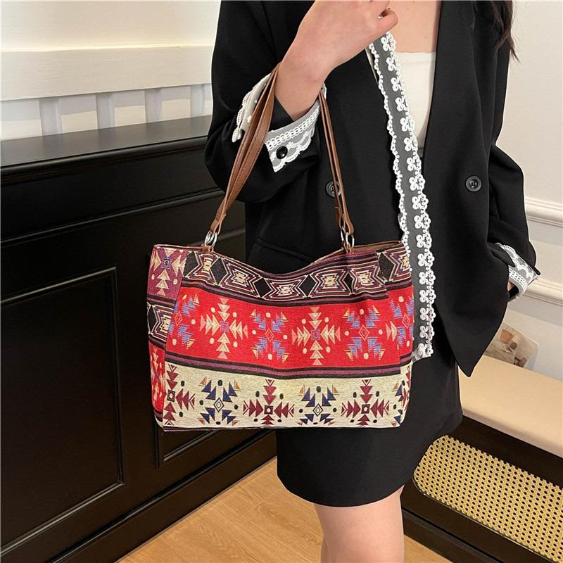 Neue Cartoon-Canvas-Tasche tragbare Schultertasche Kontrastfarbe vielseitige Mode Damenhandtasche