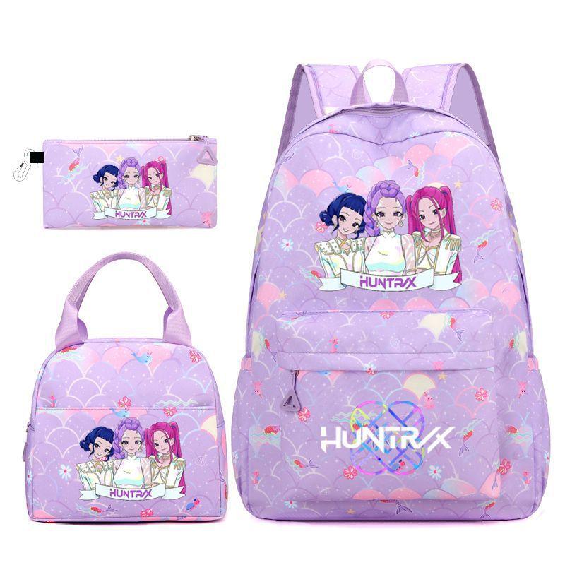 Kpop Schoolbag Student Three-Piece Schoolbag Large Capacity Backpack Lightweight Cartoon Schoolbag