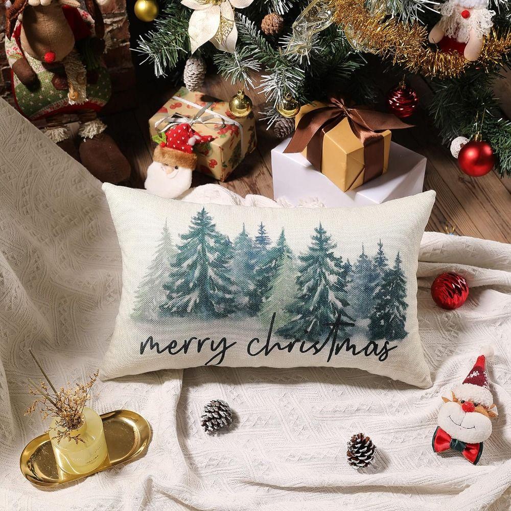 1/2pcs Terylene Decorative Throw Pillow Cover Green Christmas Decorated Pillowcase  Bedroom