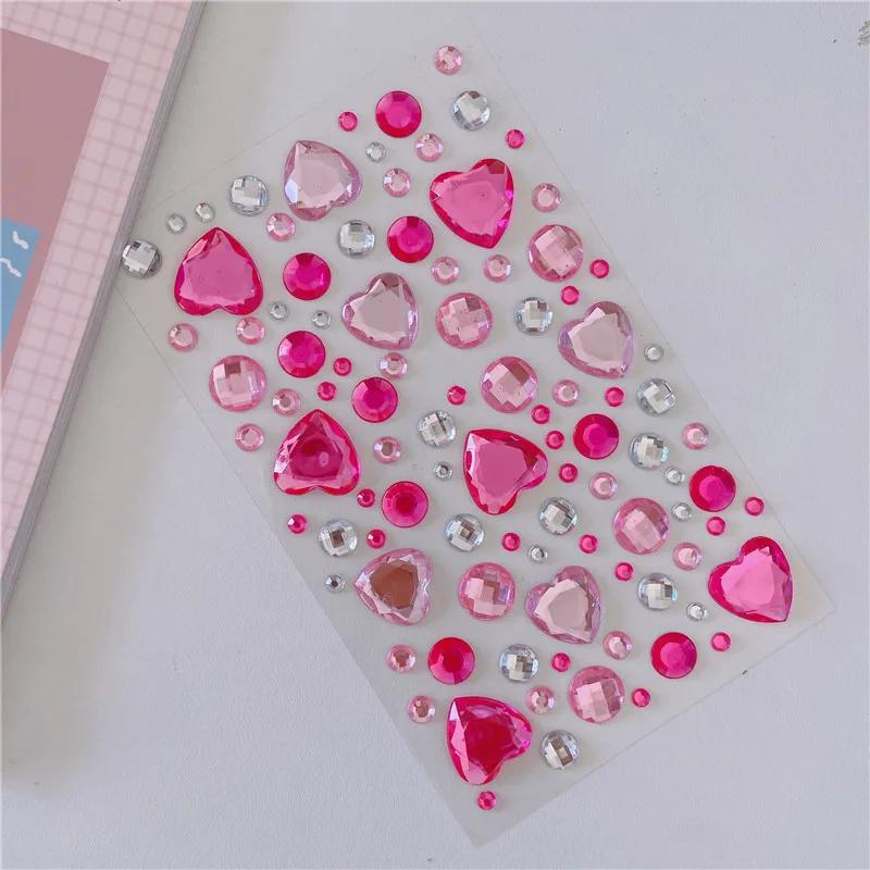 3D Stereo Strass Scrapbook Journal Sticker Glanzend Hart DIY Decor Sticker voor Meisje Koreaanse Mode Sticker Studentenbenodigdheden
