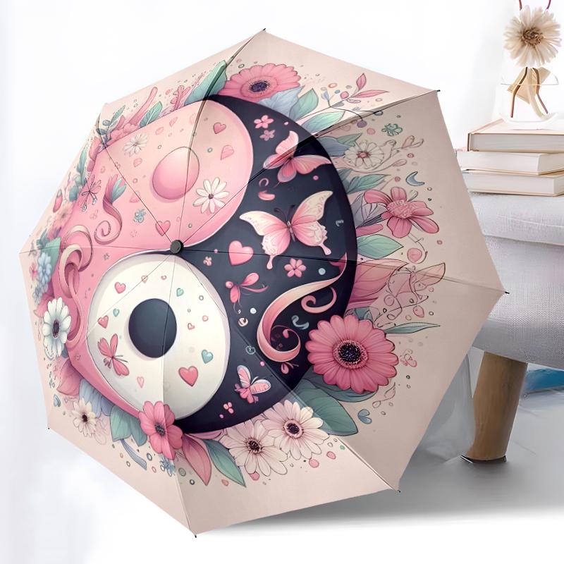 1pc Sturdy 8-Bone Auto Umbrella, Bagua Formation Butterfly Umbrella, Digital Printed, Foldable Umbrella for On-the-Go Outdoor Use
