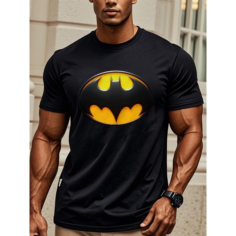 Европейские размеры Мужская футболка с логотипом Бэтмена Свободный крой - Знаменитый черно-желтый символ супергероя L чёрный