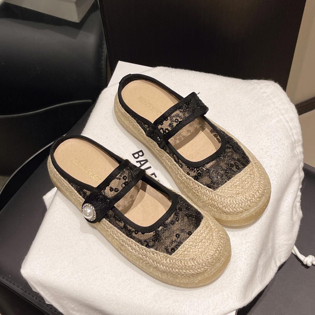 CRLAYDK Lace Women's Slip On Mules Closed Toe Slippers Ladies Backless House Slides Walking Hollow Out Loafers Casual Shoes