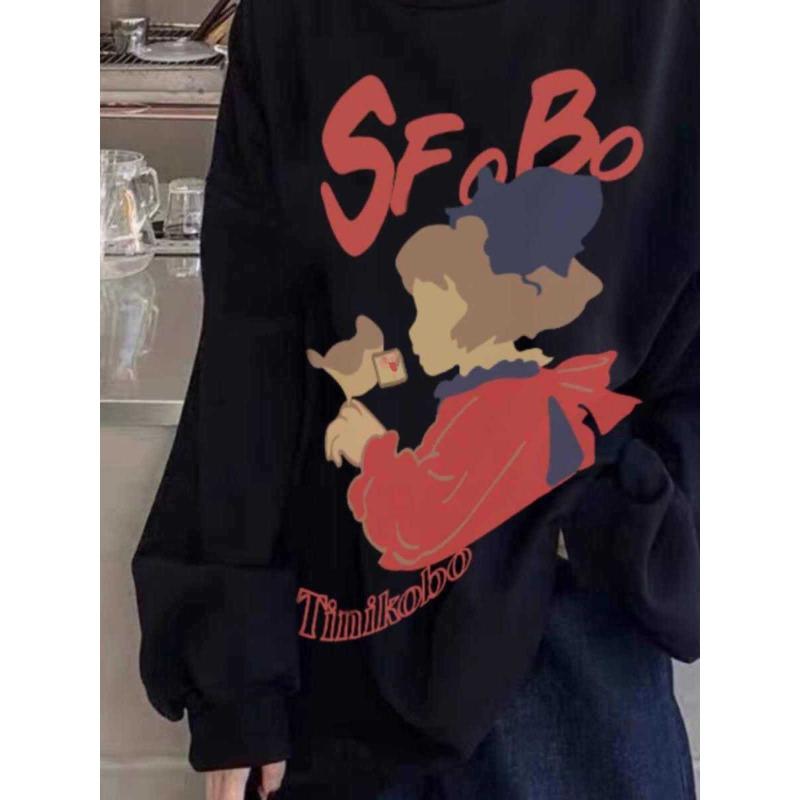 Autumn Winter Hipster Street Style Printing Loose Casual Sweatshirt Women O Neck Fashion All-match Pullover Top