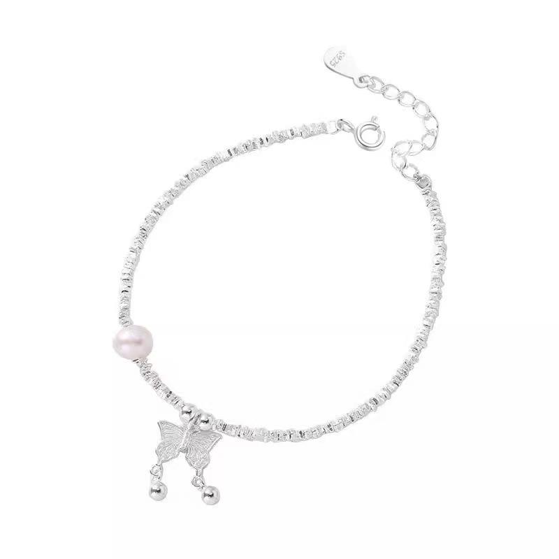 Elegant Silver Butterfly Pearl Bracelet for Women - New Chinese Style, Perfect Summer Gift for Friends