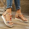 Summer Large Size Wedge Heel Sandals Bohemian Casual Ethnic Style Round Head Platform High Heel Sandals