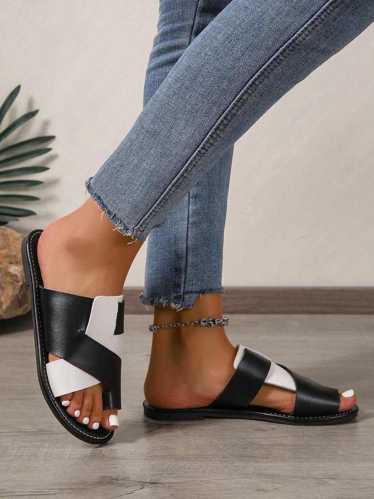 summer New Flat Non-slip PU Waterproof Womens Shoes Outdoor Casual Comfortable Beach Dress Womens Slippers Large Size