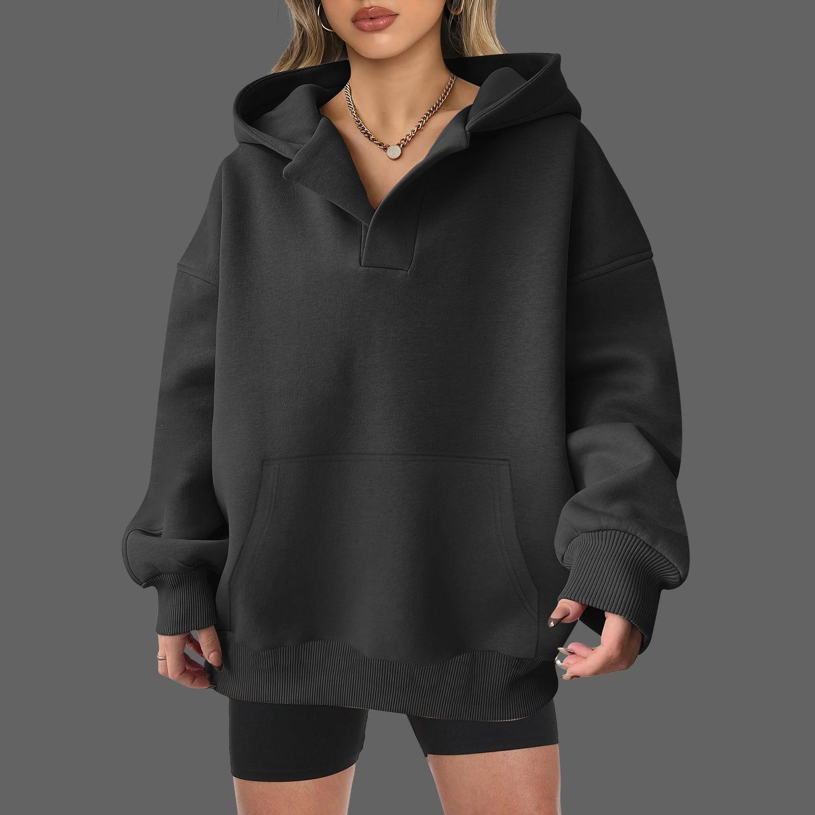 Real shot 2026 new autumn and winter Amazon women s European beautiful women s oversized loose sweater sweatshirt long-sleeved jacket S чёрный