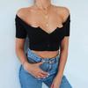 Buttons Summer Crop Top T-shirt Women Corset Skinny Knitted Tee Shirt Femme Casual Basic Sexy Tshirt Woman